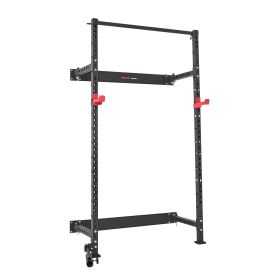 Folding Power Cage, Wall-Mounted Power Rack Squat Rack, Multifunctional Strength Training Workout Equipment with Landmine Holder