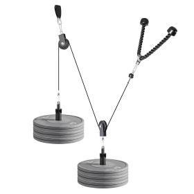 Pulley System, 2 PCS LAT and Lift Pulley System, Gym Rack Pulleys Attachment with two Steel Cables, Short Bar, Dual Grip Handles