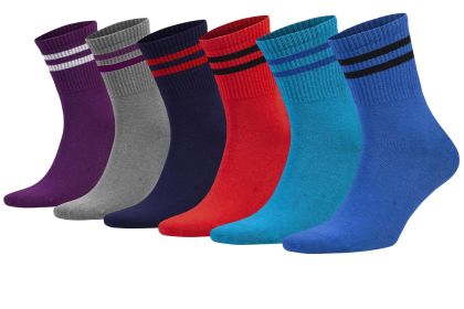 Tennis Crew Socks for Women Athletic Striped 6 Pairs Shoe Size 5 to 10