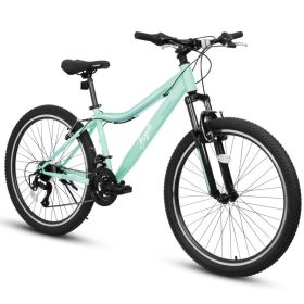 A26208D Mountain Bike 24 26 Inch, High-Density Carbon Steel Frame, 21 Speed, Front Suspension, Dual V-Brakes, Pre-Assembled For Men Women Teens (Option: Green)