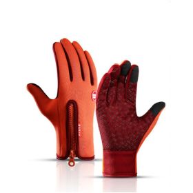 Winter Gloves Touch Screen Riding Motorcycle Sliding Waterproof Sports Gloves With Fleece (Option: Orange-S)