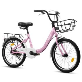 A20182 20 Inch Kids Bike For Boys & Girls, Children's Bicycle With Coaster Brake & V-Brake, 1-Speed, Chain Guard & Rear Rack, Lightweight Steel F (Option: Pink)
