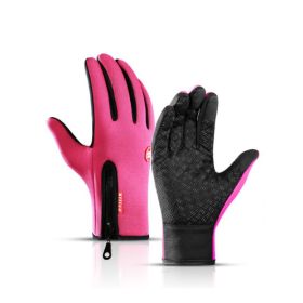 Winter Gloves Touch Screen Riding Motorcycle Sliding Waterproof Sports Gloves With Fleece (Option: Rose red-XL)
