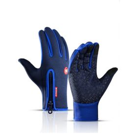 Winter Gloves Touch Screen Riding Motorcycle Sliding Waterproof Sports Gloves With Fleece (Option: Blue-M)