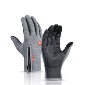 Winter Gloves Touch Screen Riding Motorcycle Sliding Waterproof Sports Gloves With Fleece (Option: Grey-S)