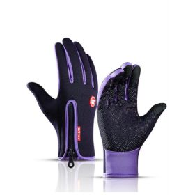 Winter Gloves Touch Screen Riding Motorcycle Sliding Waterproof Sports Gloves With Fleece (Option: Purple-S)