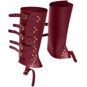Medieval Renaissance Knight PU Leather Punk Leggings Boots Shoe Cover (Option: Wine Red)