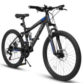 27.5 Inch Full Suspension Mountain Bike, Front And Rear Dual Shock Absorbers, Mechanical Disc Brakes, 21-Speed, Suitable For Men And Women, Ideal (Option: defaulttitle)