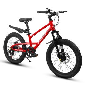 A20184 20 Inch Mountain Kids Bike For Boys & Girls, Ages 6-12, 7-Speed With Front Suspension (Option: Red)