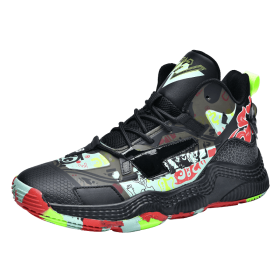 New Men's Basketball Shoes Trend Basketball Sneakers Men's Air Cushion Outdoor High Quality Sneakers (Color: black red, size: 39)