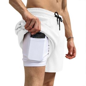 Men's 2 in 1 Running Shorts Athletic Shorts with Liner (Color: White, size: S)