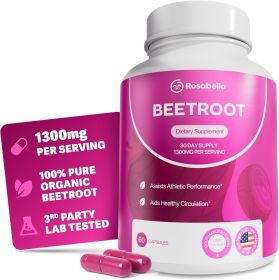 Rosabella Organic Beet Root Capsules - 1300mg Beet Root Powder Aids Healthy Circulation & Vitality, Non-GMO, Beet Root Supplement - 60 Capsules (Style: capsule-1)