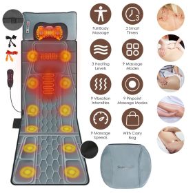 Flannel / PU Material Options - 1 Pc Full Body Massage Mat Multifunctional Massage Chair Pad with Heat Timer Shiatsu Neck Massager Carry Bag Earp (Material Type: Flannel)