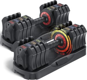 Adjustable Dumbbell Set of 22.5LB Set-1Sec Adjustable Dumbbell Weights-5 in 1 Free Weights Dumbbells Set with Effortless Tray/No-Slip Handle-Comp (Color: as Pic)