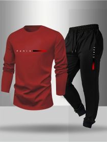 Athletic Tracksuit, Sweatshirt and Joggers Set with Red Accent, Casual Streetwear for Men (Color: Red, size: S)