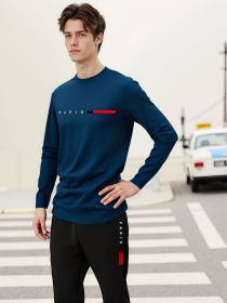 Athletic Tracksuit, Sweatshirt and Joggers Set with Red Accent, Casual Streetwear for Men (Color: Blue, size: XXXL)