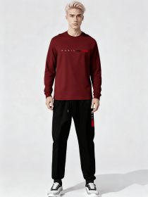 Athletic Tracksuit, Sweatshirt and Joggers Set with Red Accent, Casual Streetwear for Men (Color: Red, size: XXXL)