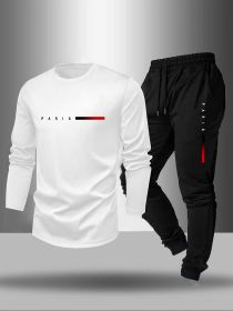Athletic Tracksuit, Sweatshirt and Joggers Set with Red Accent, Casual Streetwear for Men (Color: White, size: XXL)
