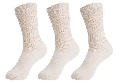 Athletic Sport Socks 3 Pairs Breathable Cotton Crew Socks Shoe Size 5 to 10 (Color: Ecru)